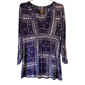 Anthropologie Womens September Blue Batik Tunic Top M